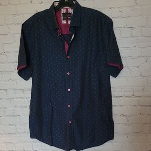 Men's Navy Blue Eight X Size XL Button Shirt Slim Fit